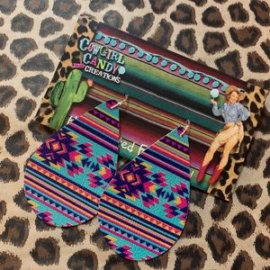 Turquoise Tribal Vegan Leather Teardrop Earrings